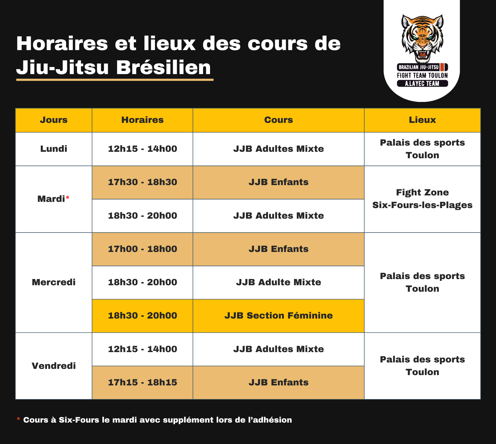 Planning Fight Team Toulon JJB Jiu-Jitsu Bresilien